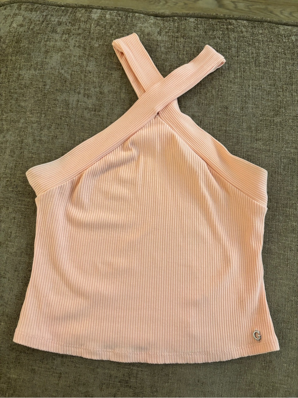 Guess Pink Ribbed Cross-Front Halter Top - Picture 2 of 4